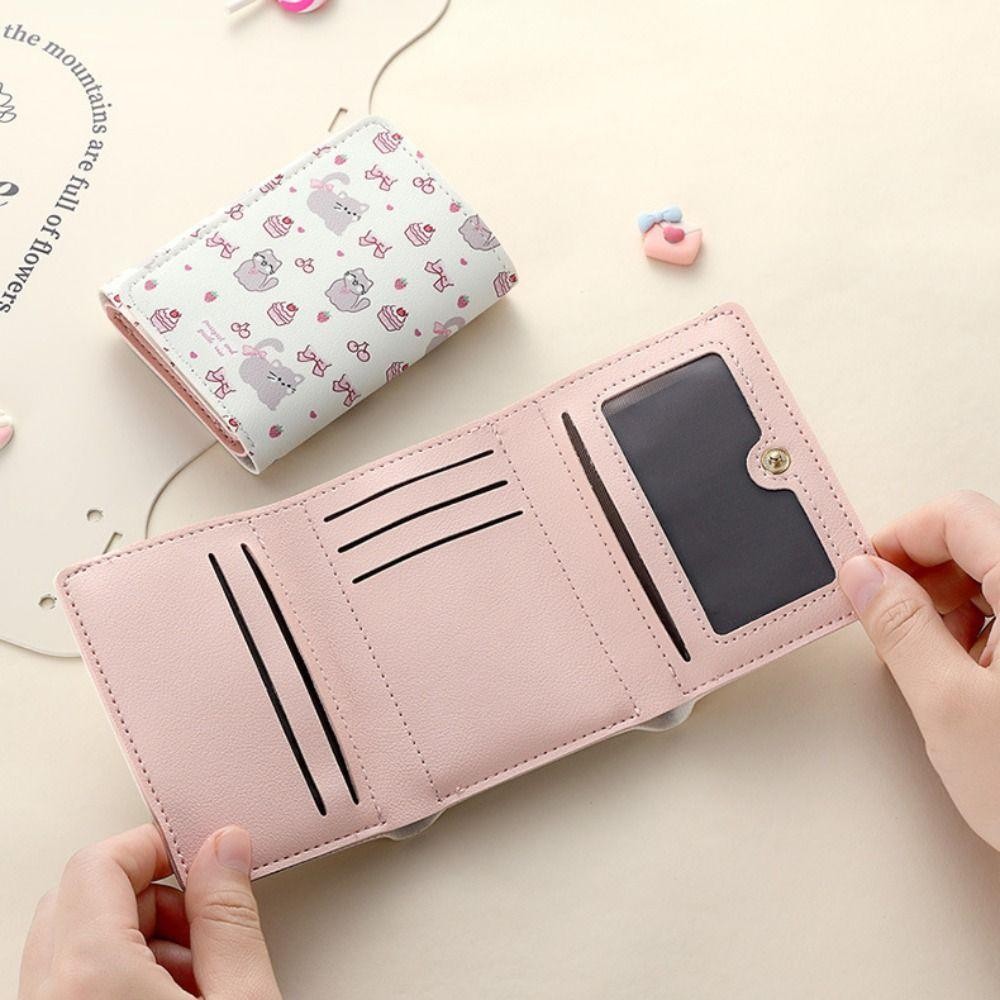 Ví đựng tiền xu BAMBOOB, Ví ngắn nơ hoạt hình, Túi đựng tiền Kitty bằng da PU dễ thương
