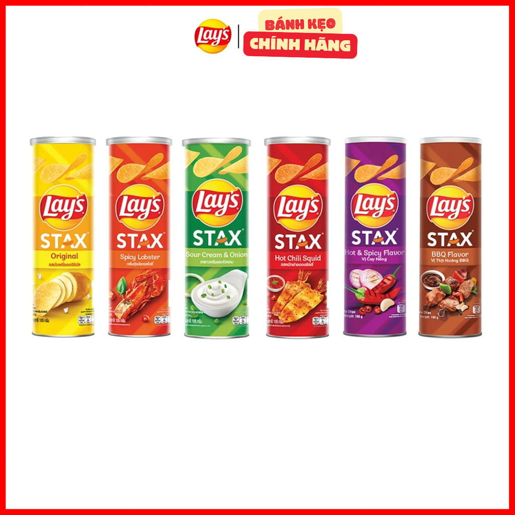 Snack Khoai tây Lays Stax đủ vị lon siêu to 145g Date xa Đảm bảo chất lượng