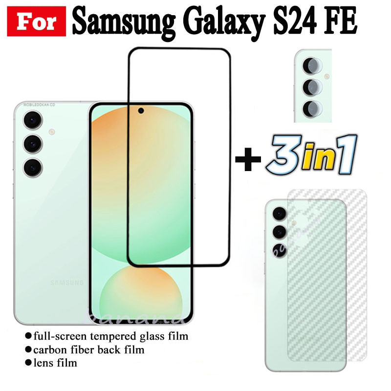 Phim kính cường lực 3 TRONG 1 Samsung S24 FE cho Samsung S23FE A06 Kính bảo vệ toàn màn hình + Phim ống kính máy ảnh + Phim mặt sau