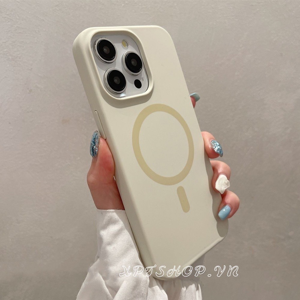 Ốp điện thoại silicon lỏng từ tính màu trắng cổ cho iPhone 17 Pro Max 16 Plus 15 14 13 Vỏ bảo vệ chống sốc