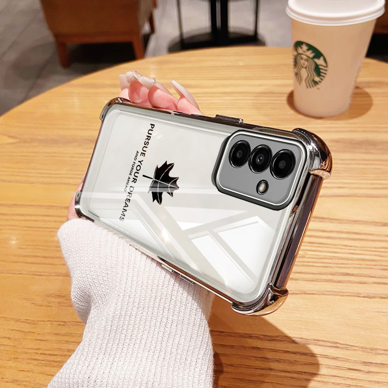 Ốp Điện Thoại YBD Cho Samsung Galaxy A36 A16 A13 A05S A14 A15 A34 A35 A54 A55 A24 A25 5G Vỏ Họa Tiết Lá Phong Đơn Giản Trong Suốt Siêu Mỏng