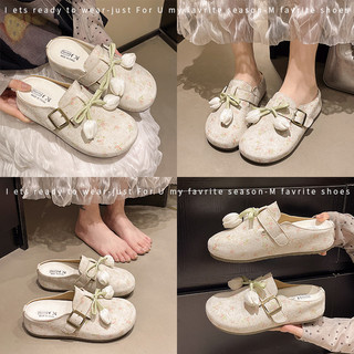 Chất Lượng Cao Hoa Tulip Đế Dày Tăng Chiều Cao Bên Trong 5cm ~ Baotou Nửa Trượt Giày Nữ Mặc Bên Ngoài Dép Một Chân Birkenstock Giày Sandal Hàng Ngày Dép Đi Ngoài Không Mệt Mỏi Kích Thước 35 ~ 40