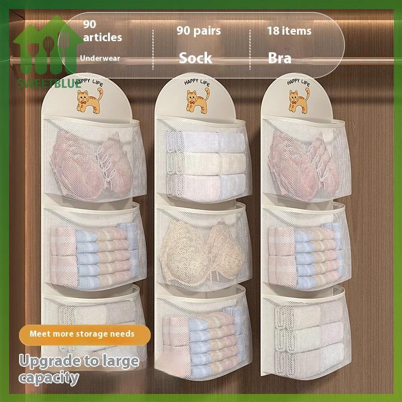 SWEET 2 / 3 Lớp Dung Tích Lớn Túi Lưới Bảo Quản Quần Lót Tất Túi Bảo Quản Tủ Quần Áo Thoáng Khí Tổ Chức Có Móc Treo Quần Áo n