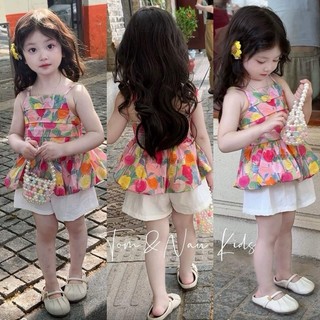 S243-[tomnaukid] Set áo dây chun HOA phối quần Short cho bé gái size từ 8-34Kg