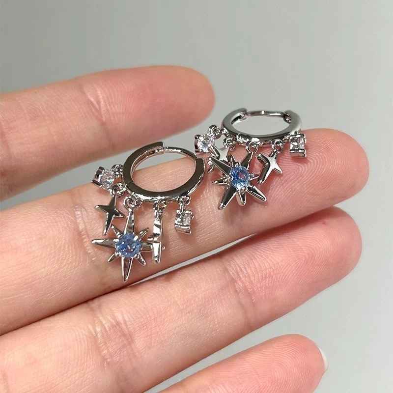 Bông tai stud quà tặng cao cấp khảm zircon màu xanh