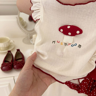 Mùa Hè Phong Cách Mới Bé Gái Ngọt Ngào Phù Hợp Với Bé Gái Nấm Áo Vest Chấm Bi Bud Quần Short Bộ Đồ Hai Mảnh