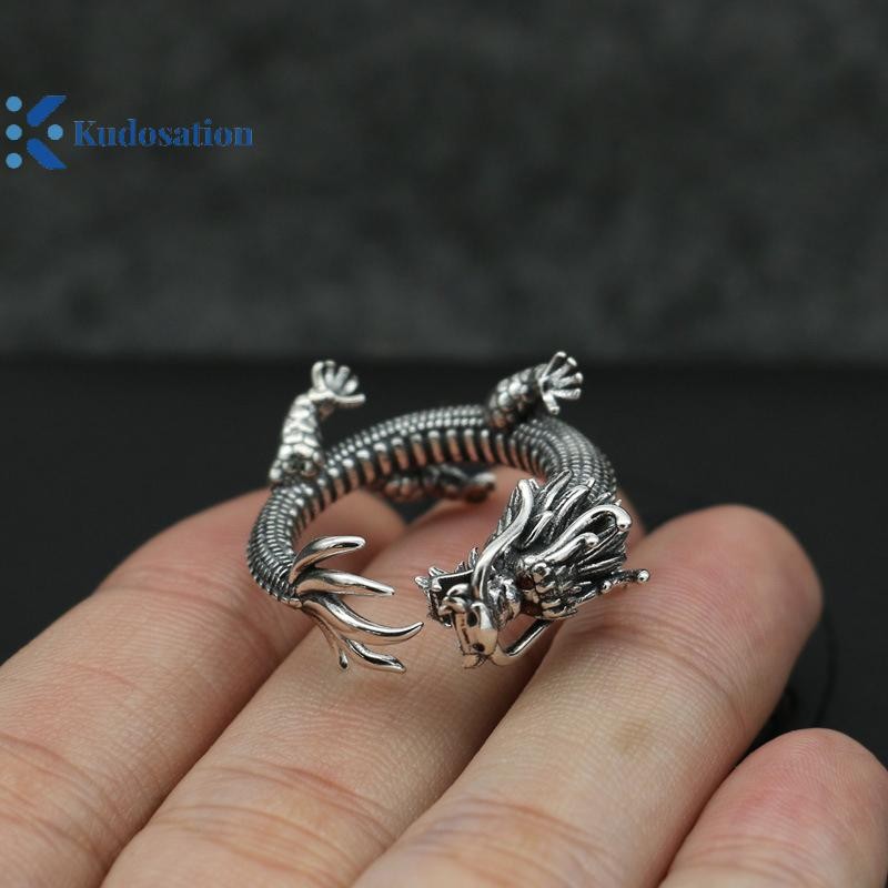Kudosation Retro Độc Đoán Phong Cách Dân Tộc Nhẫn Rồng Dành Cho Nam Thoáng Mát Mở Có Thể Điều Chỉnh Nhẫn Punk Vintage Thời Trang Ngón Tay Trang Sức Phụ Kiện