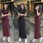 "Đầm body ôm dáng dài tay ngắn cổ tròn chất thun ladong