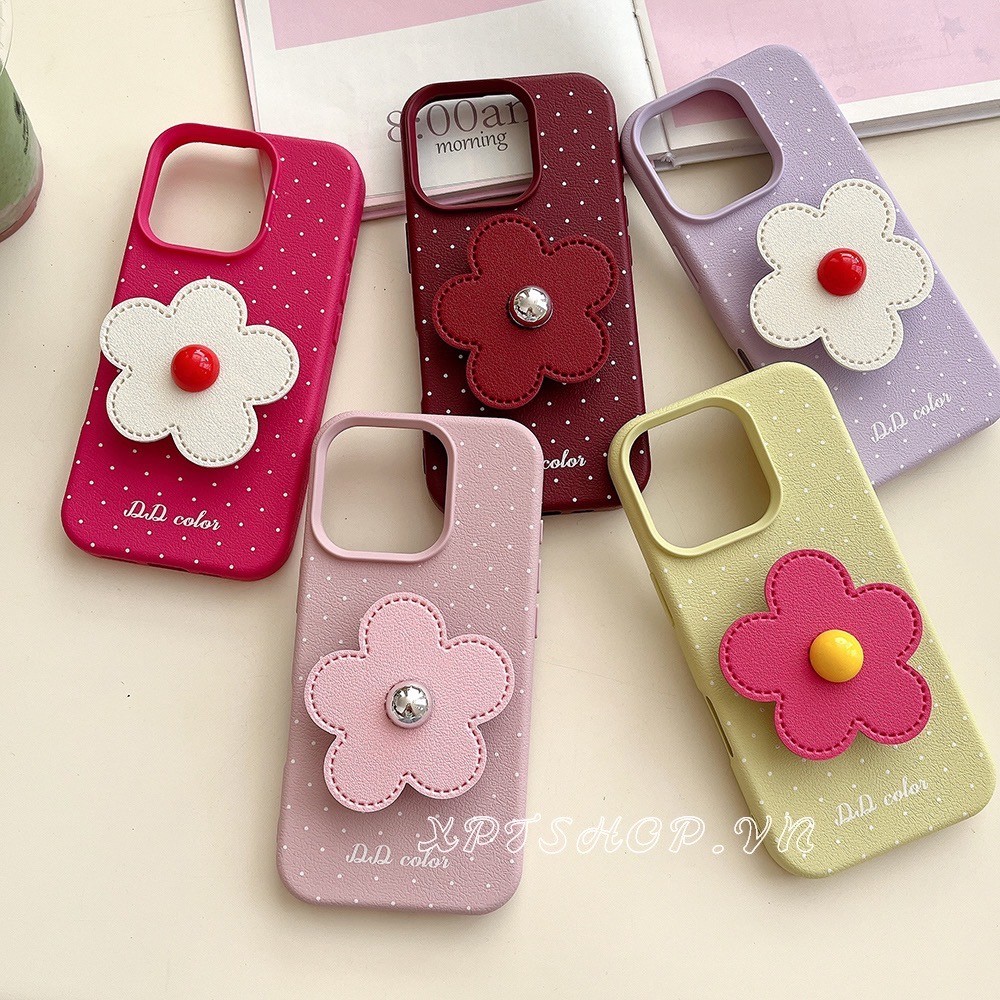 Dopamine Giá Đỡ Hoa Chấm Bi Da Điện Thoại Cho iPhone 17ProMax 16Plus 15 14 13 12 11 Vỏ Bảo Vệ Chống Sốc