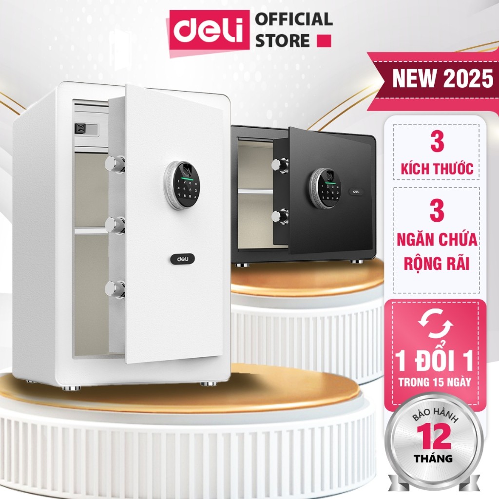 Két Sắt Chính Hãng Deli ET634 Két Sắt Vân Tay Thông Minh 2 Màu Trắng Đen Két Sắt Chống Cháy An Toàn