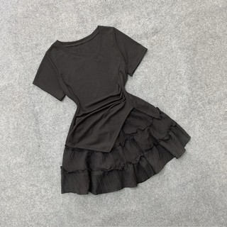 Set Bigsize Nữ (CÓ LẺ ÁO/ VÁY)Áo Thun Lệch Tà Tôn Dáng Phối Chân Váy Bí Dễ Thương Cho Chuppy SET952