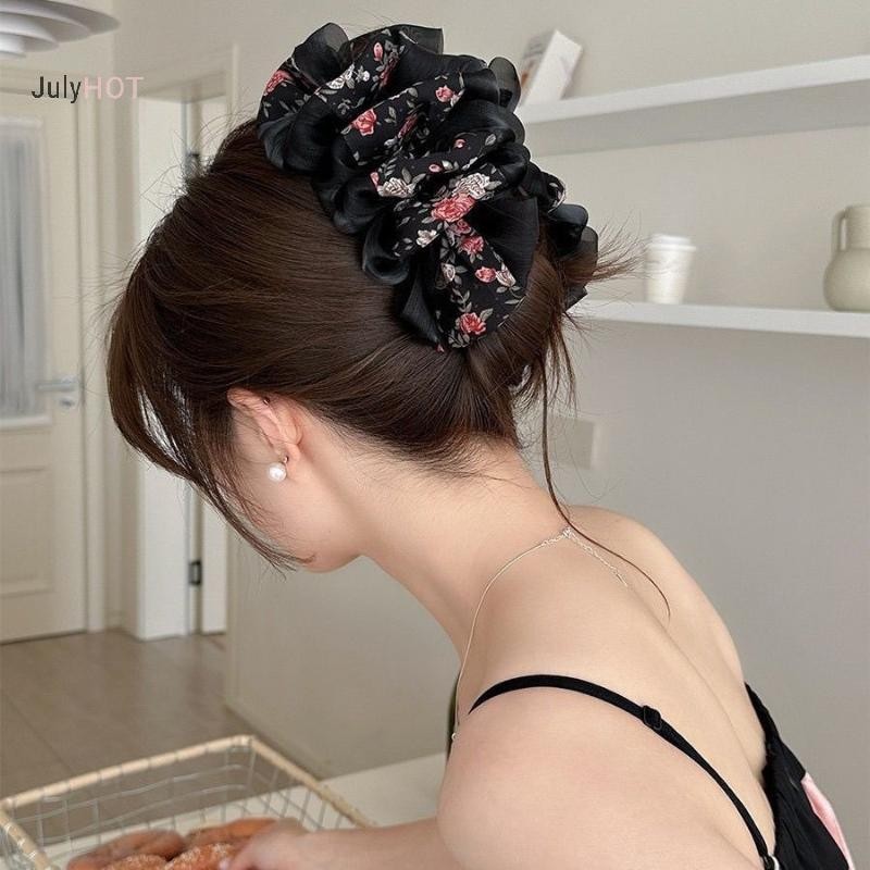JULYHOT Hoa Nhẹ Nhàng Nhiều Lớp Kẹp Tóc Xù Chất Lượng Cao Đa Năng Cho Nữ Đuôi Ngựa Móng Vuốt Kẹp Phụ Kiện Tóc Massivedeals