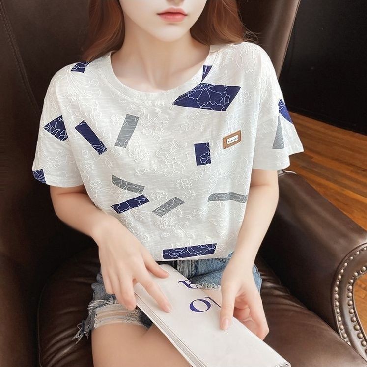 Áo thun nữ mùa hè mới tay ngắn cổ tròn dáng rộng