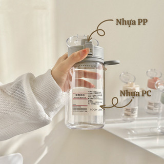 [COD] Bình Đựng Nước MUJI – Trong Suốt, Có Quai Silicone, Chống Tràn, Tiện Mang Đi Du Lịch/Học Tập