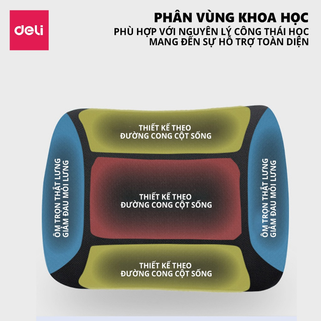 Đệm ngồi tựa lưng DELI - Gối lưng hỗ trợ tư thế văn phòng chống đau xương cụt, giảm đau lưng