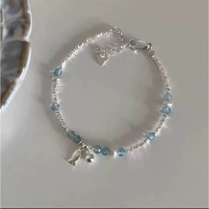 Vòng tay ngọc trai tự nhiên màu xanh topaz, thiết kế cao cấp và sang trọng
