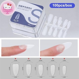 Moonlights 100 miếng/hộp móng giả trong suốt, đầu ngắn giọt nước, bảo vệ móng, dán đầy đủ