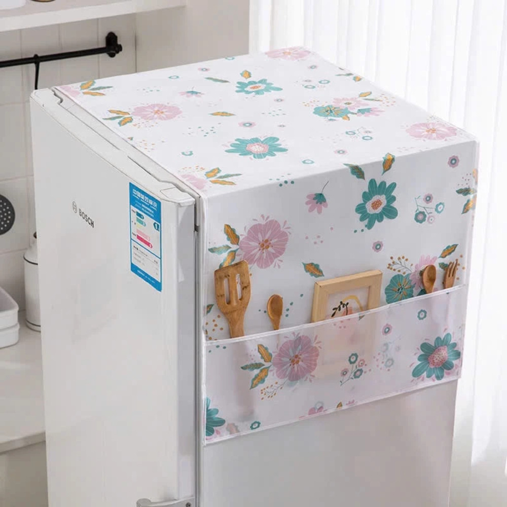Khăn Phủ Tủ Lạnh PEVA Chống Thấm, Chống Bụi, Tấm Phủ Có Ngăn Đựng Tiện Lợi Trang Trí Nhà Bếp Dinohome