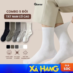 Combo 5 đôi tất nam cổ cao GOMTAT, vớ cổ cao cotton sọc gân, kháng khuẩn, thoáng khí - OAS-1702-CB5