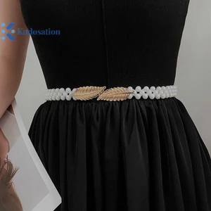 Kudosation Nữ Ngọc Trai Dây Thắt Lưng Ngọc Trai Kẻ Sọc Thắt Lưng Trang Trí Thắt Lưng Mỏng Đính Hạt Thắt Lưng Co Giãn