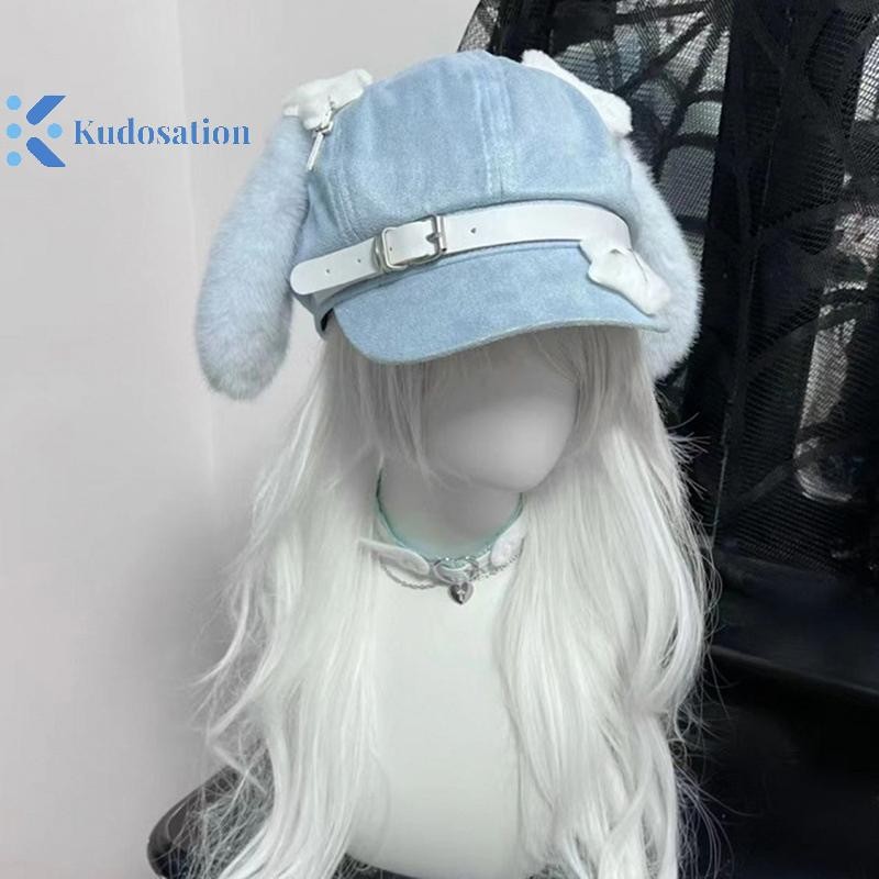 Kudosation Gothic Gothic Gothic Mũ Nồi Punk Xương Dài Tai Chó Con Mũ Dành Cho Nữ Bé Gái Cosplay Mũ Đa Năng Quà Tặng