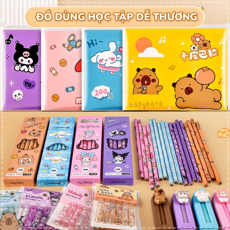 Set Dụng Cụ Học Tập Lớp 1 Dễ Thương - Bộ Bút Chì Gỗ, Tẩy Cute Cho Bé Trai/Gái, Quà Tặng Khai Giảng Đáng Yêu