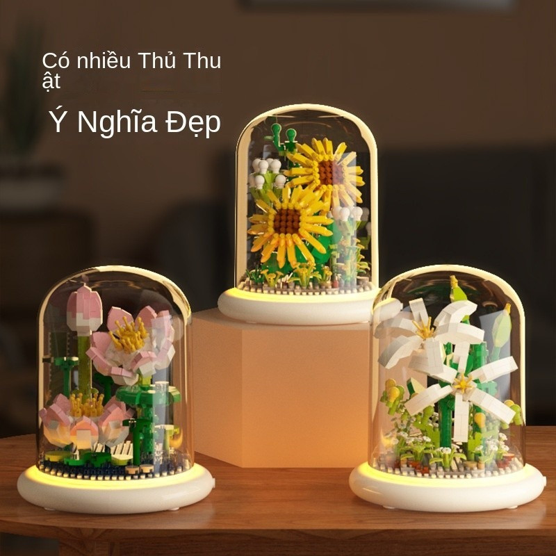 【SKISOPGO】Đồ Chơi Lắp Ráp Hình Hoa,Đồ chơi xây dựng giáo dục,Lắp ráp câu đố,Có đế và vỏ bảo vệ,Có đèn bên trong