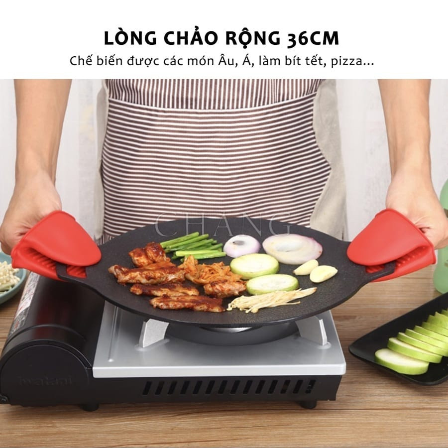 Chảo Đá Nướng Thịt Kiểu Hàn Quốc,  Chảo Nướng BBQ Chống Dính Không Cần Dầu Size 34cm Hàng Chính Hãng