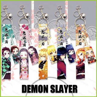 YT4 DEMON SLAYER Móc Khóa Ruy Băng Có Chuông Anime Móc Khóa Túi Pandant Tanjirou Nezuko Zenitsu Móc Chìa Khóa Hai Mặt