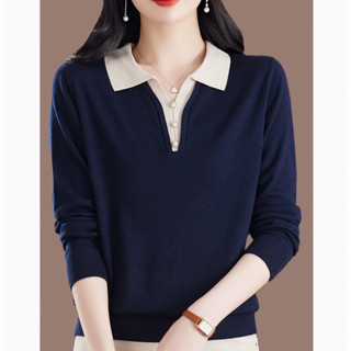 Áo Len Dài Tay Nữ Mẹ Mùa Xuân Thu Đi Lại Cổ Áo Polo Rời Top