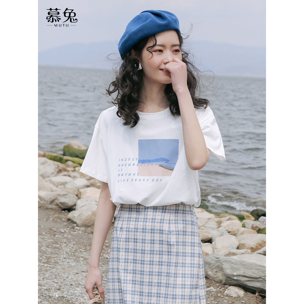 Mutu Cotton Nguyên Chất Ngọt Ngào Thoáng Mát In Hình Ngắn Tay Cổ Tròn Trắng Áo Thun Nữ Mùa Hè 2026 Phong Cách Mới Rời Thiết Kế Áo Thun Top Phong Cách Mỏng