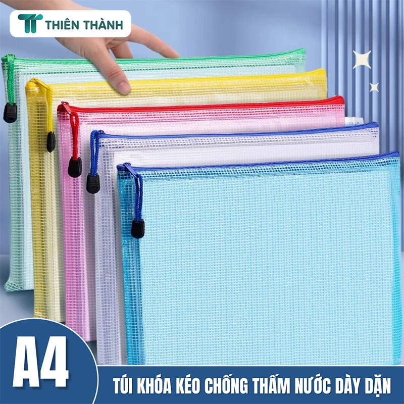 Túi Hồ Sơ Trong Suốt A4 Kèm Khóa Kéo - Túi Lưới Đựng Tài Liệu Nhiều Màu, Tiện Lợi Cho Văn Phòng, Trường Học