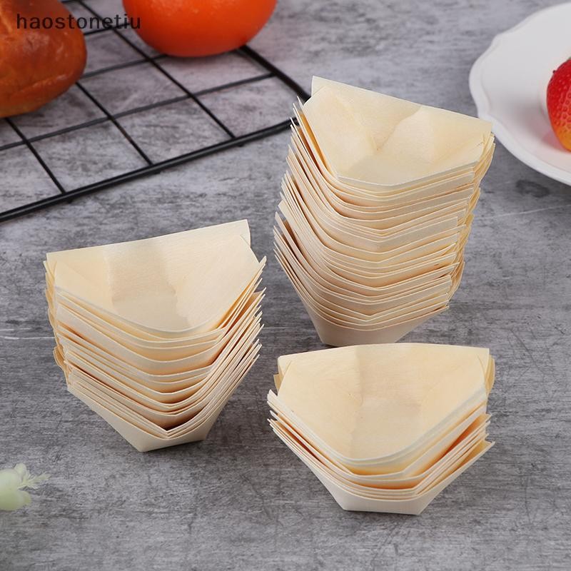 NS 50 Chiếc Gỗ Thuyền Đĩa Sushi Salad Món Tráng Miệng Bát Gỗ Phục Vụ Bát Dùng Một Lần Sushi Phục Vụ Khay Sushi Thuyền Đĩa NS