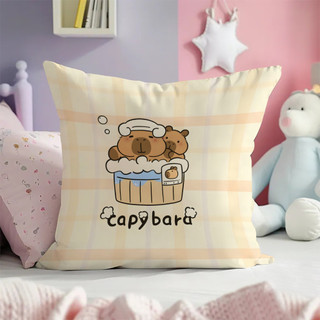 Vỏ gối Capybara hoạt hình dễ thương Vỏ gối vuông bằng vải Polyester in một mặt Sofa Vỏ đệm ô tô Trang trí nhà cửa (Không bao gồm lõi gối)