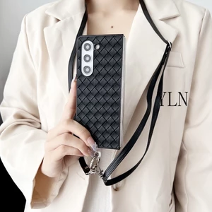 Dành Cho Samsung Galaxy Z Fold 3 4 5 6 7 Phong Cách Tối Giản Phong Cách Dệt Quy Trình Gấp Ốp Điện Thoại Cho Galaxy Z Fold7 Có Dây Buộc Vỏ Bảo Vệ Chống Sốc