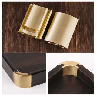 Khay đồng phong cách Trung Quốc, góc khóa, đĩa trái cây/trà, gỗ gụ, màu vàng, AD2H