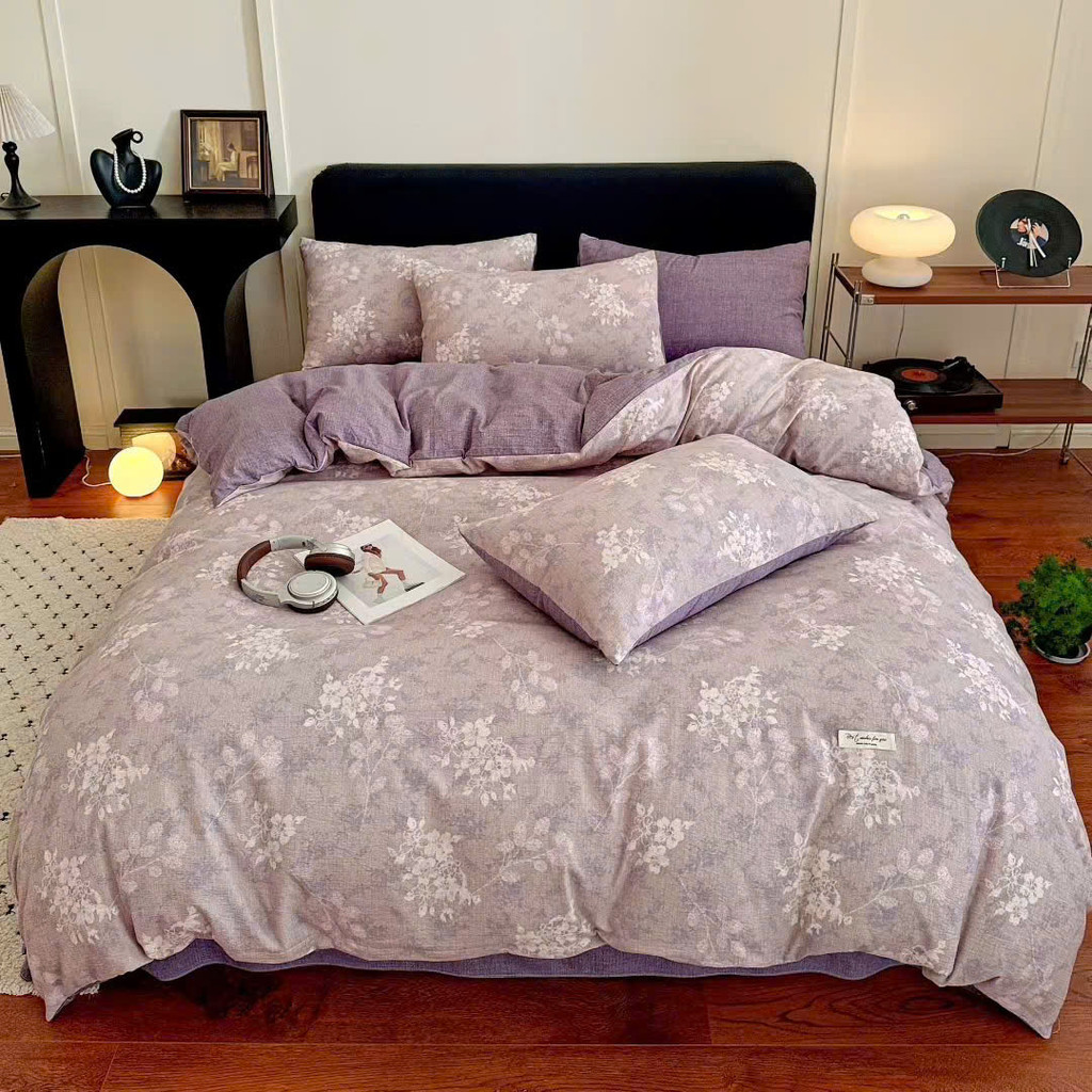 (ST863)Bộ Chăn Ga Gối Chất Liệu Mới Hiện Đại Cotton Đũi Gấm Họa Tiết Cổ Điển Hoa Lá  - MemMinBedding Luxury