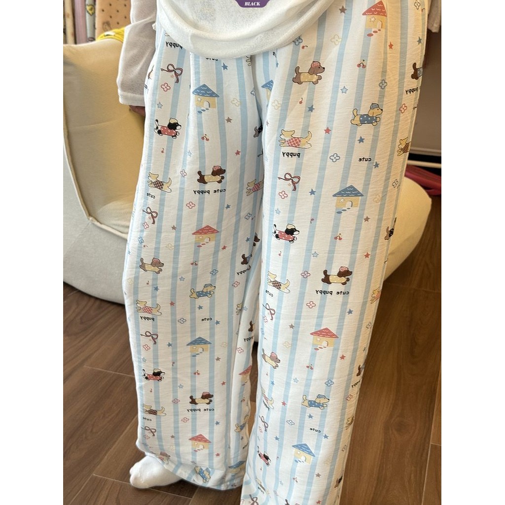Quần Pyjama nữ Capybara Hàn Quốc, quần mặc nhà mùa hè, dáng rộng, họa tiết hoạt hình dễ thương [BL]