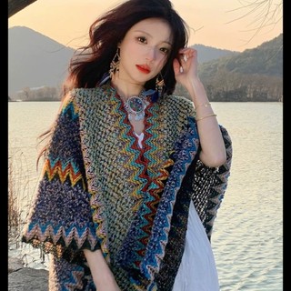 Khăn choàng Lijiang Influencer Phong cách dân tộc Tân Cương Tây Tạng Du lịch Mặc Áo khoác ngoài Áo khoác Áo choàng Khăn choàng Nữ Ảnh