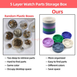 Bộ phận đồng hồ Hộp lưu trữ 5 lớp Công cụ sửa chữa đồng hồ Hộp lưu trữ Bộ phận màu Hộp Dụng cụ đồng hồ cho chuyển động thành phần vít