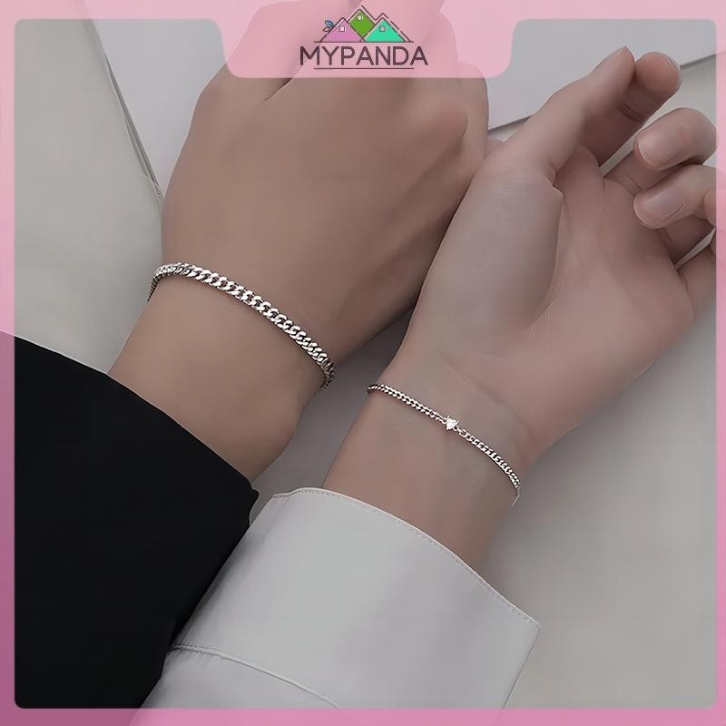 Vòng tay thời trang thép không gỉ cho cặp đôi unisex, với pha lê hình trái tim và chuỗi bạc - quà tặng ý nghĩa.