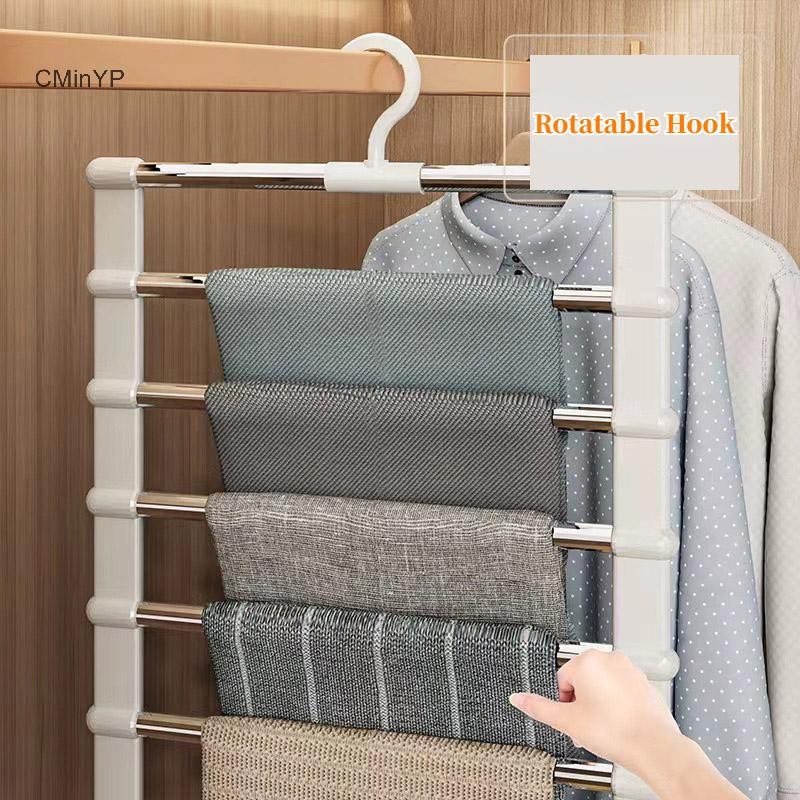 CMinYP Quần Inox Móc Treo Quần Có Thể Gập Lại Giá Để Tiết Kiệm Tủ Quần Áo Thang Không Gian Móc Treo Tủ Quần Áo Tổ Chức Vinh Quang
