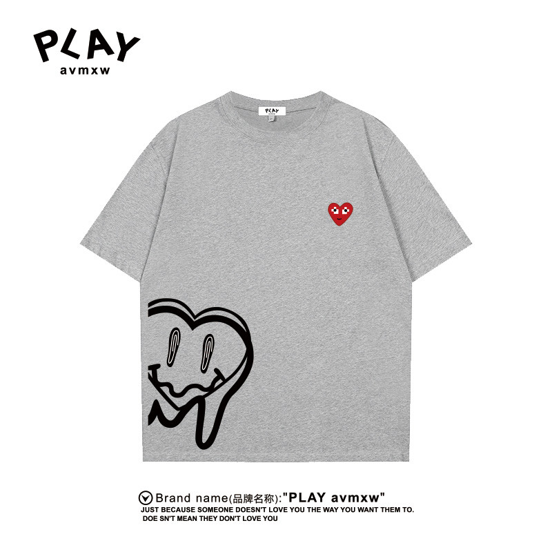PLAY Áo thun ngắn tay mùa hè dạo phố phong cách cặp đôi dáng rộng cổ tròn thời trang hàng đầu