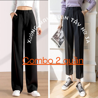 [Combo 2 quần] Quần tây nữ ống suông và quần tây nữ lưng chun cạp cao tôn dáng có bigsize