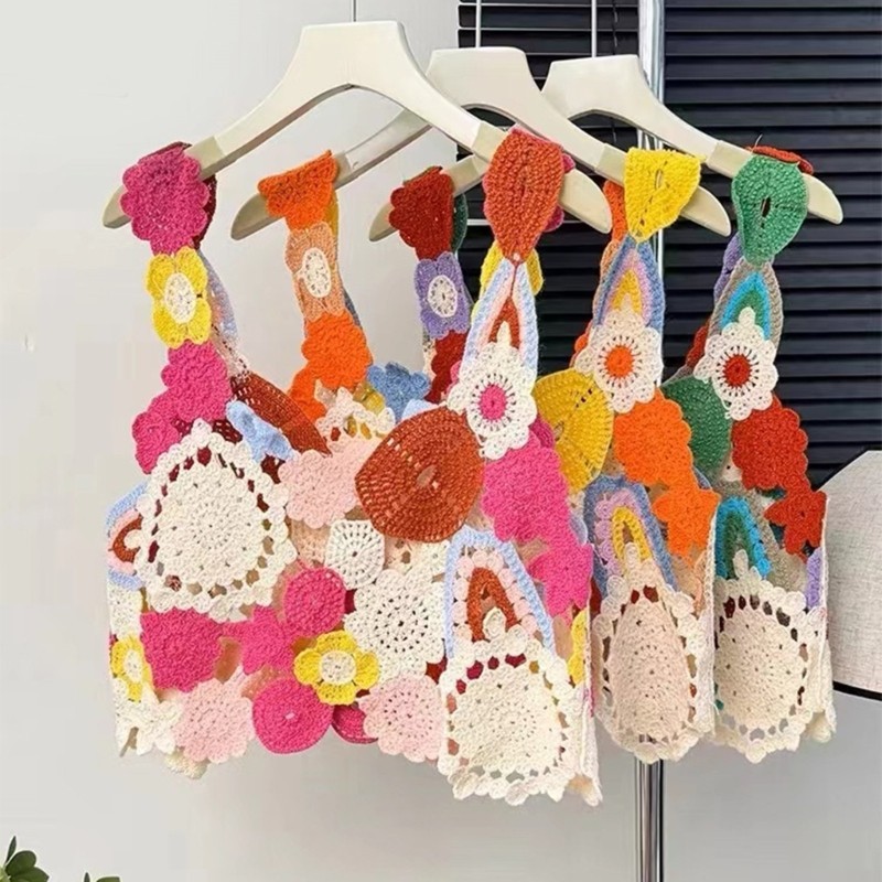 Fol Bohemian Móc Chi Tiết Camisole Crop Dễ Mặc Cho Nữ Bé Gái