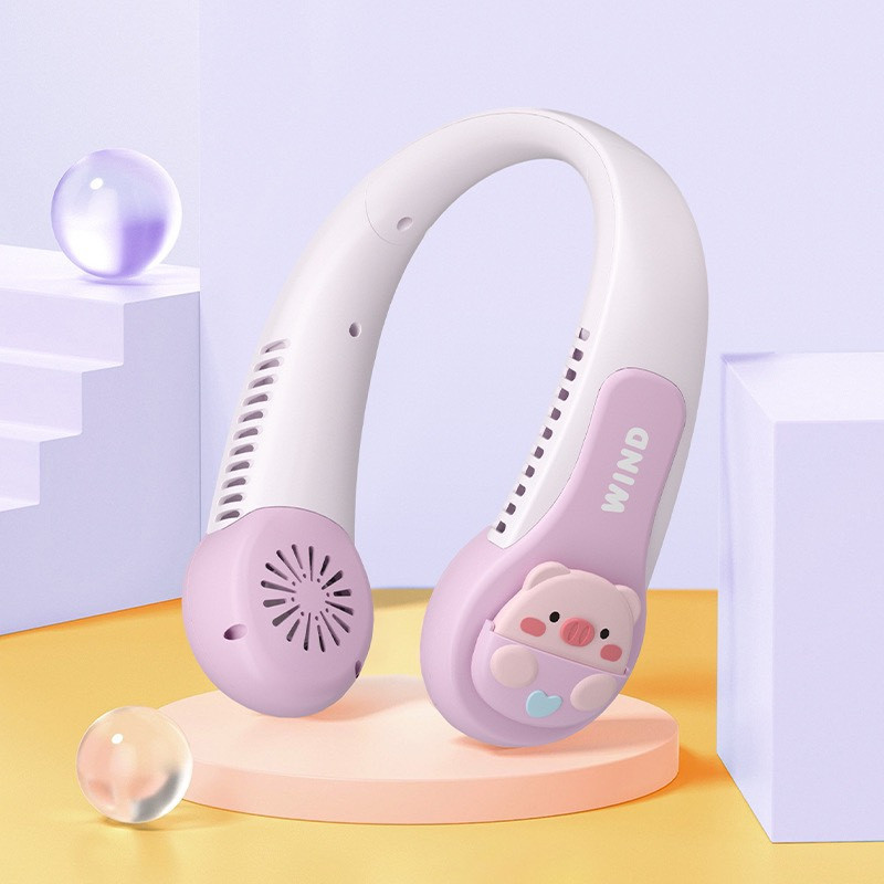 Quạt Đeo Cổ, Quạt Quàng Cổ Tích Điện Mini Không Cánh Dung Lượng Pin Lớn, Gió Mạnh Tặng Kèm Bộ Sạc Tiện Lợi