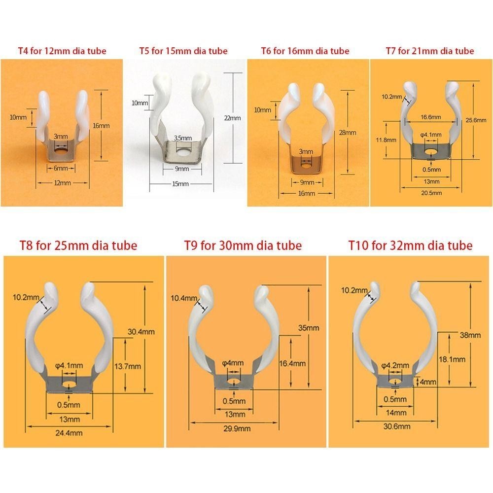 HIGHVIEWLS 5 Kẹp Ống Đèn, Đế Bảo Vệ Cao Su Lò Xo, Kẹp Cố Định T3/T4/T5/T6/T7/T8/T9/T10, Cho Ống 12-32mm