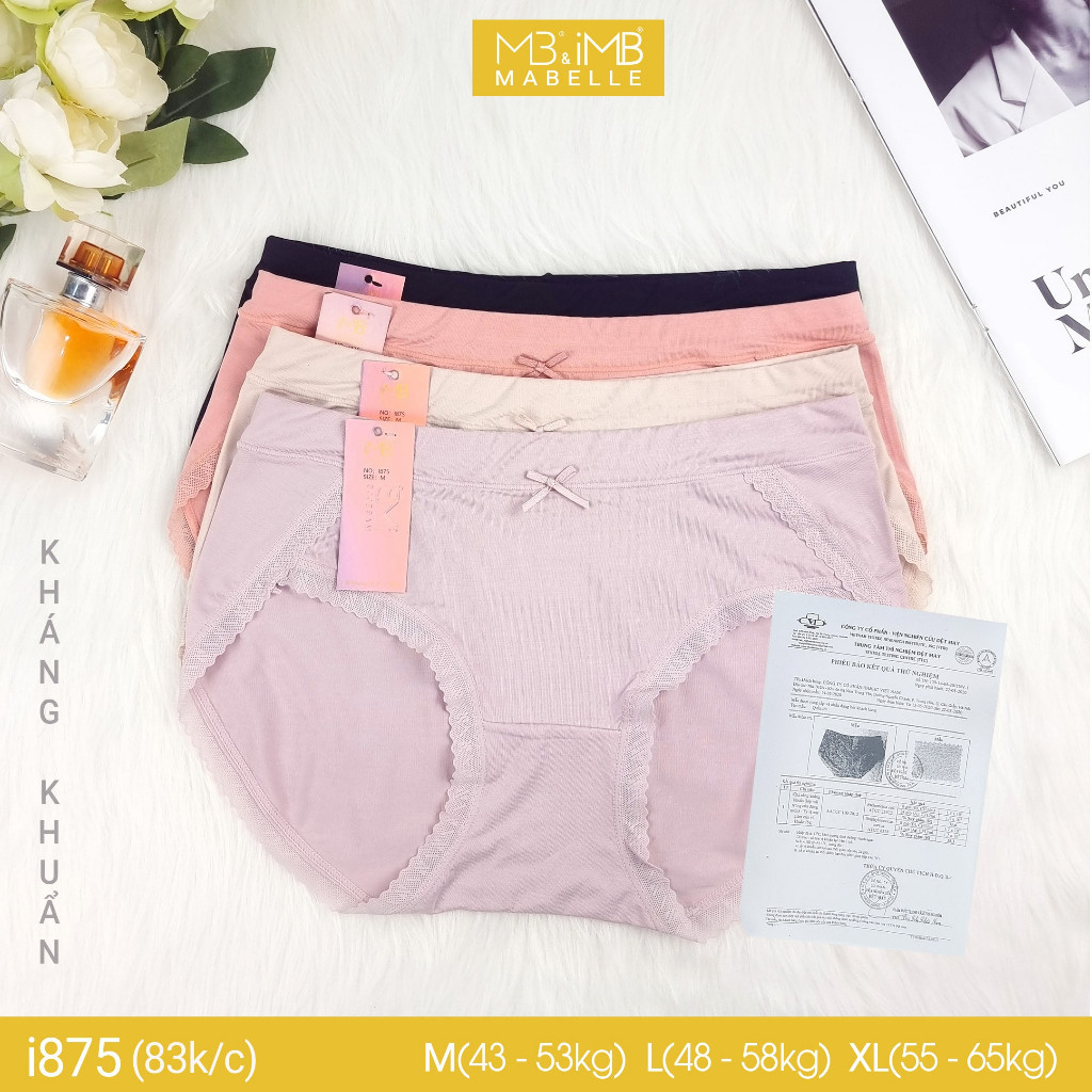 [CHÍNH HÃNG] Quần lót nữ cotton kháng khuẩn cao cấp cạp vừa phối ren ống MB i875 4 màu đủ size