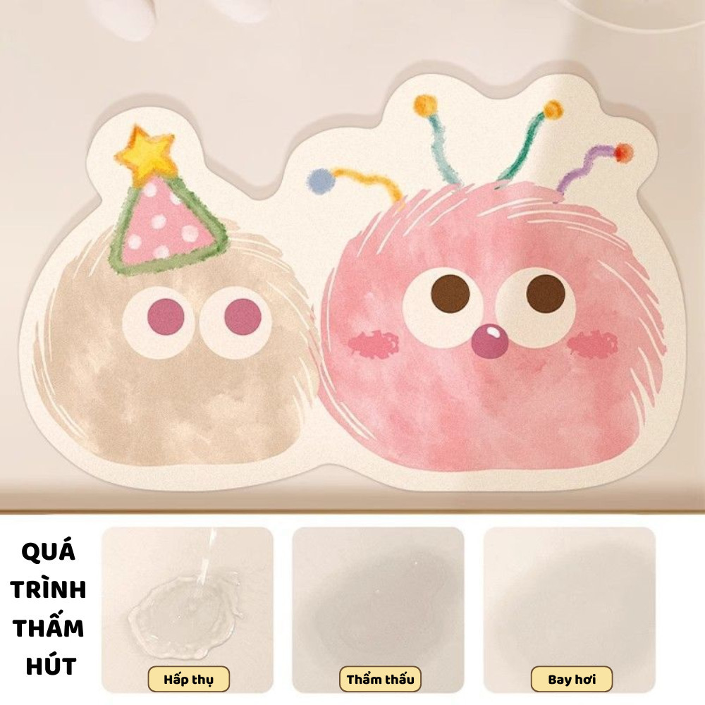Thảm Lau Chân, Thảm chùi chân nhà tắm HOẠT HÌNH chất liệu bùn tảo siêu thấm hút