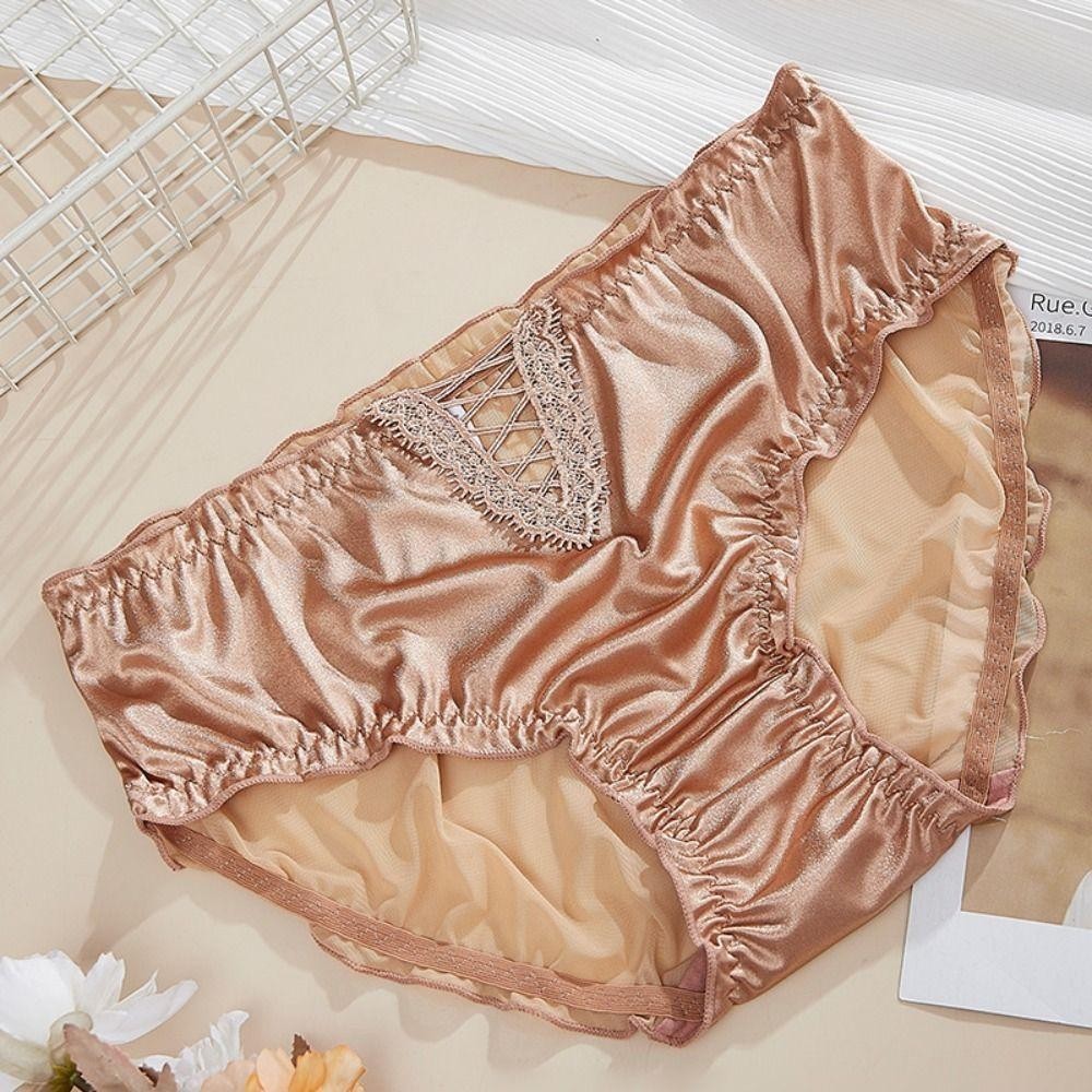 DARON Satin Quần Lót Lụa, Ice Silk Trong Suốt Ruffle Rỗng Quần Đùi, Quần Lót Ngọt Ngào Cotton Đáy Quần Lót Nữ Quần Lót Nữ Nữ